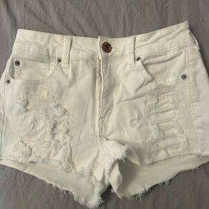 American Eagle White Jean Shorts Distressed Cut-Off